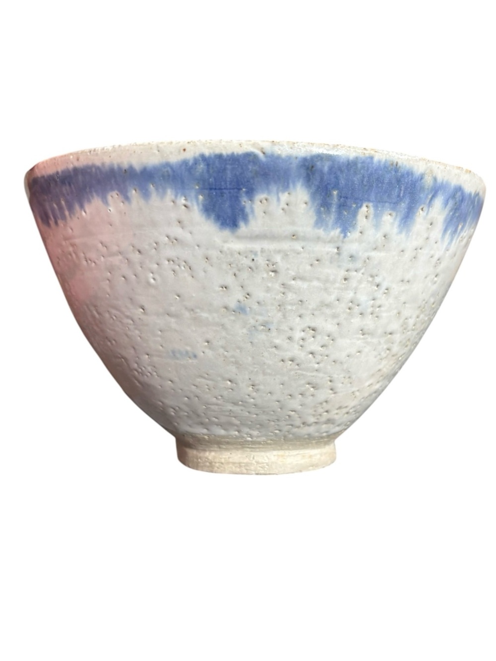 Handcrafted White Shino Glaze Blue Ceramic Tea Bowl Chawan